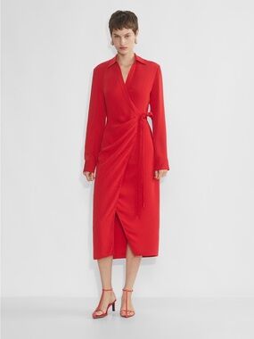 Aritzia Red Wrap Midi Petra Dress